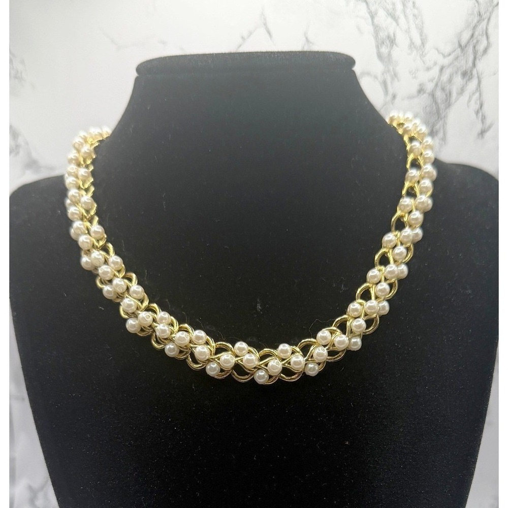 Richelieu Faux Pearl Gold Choker Necklace 15" +‎ 2" Extender